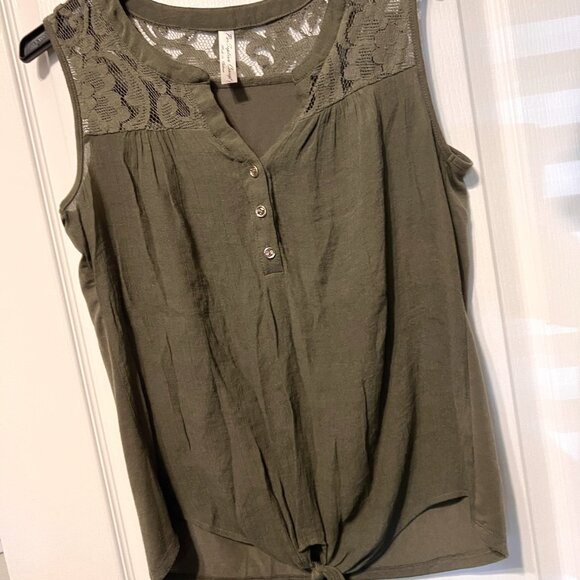 PerSeption Concepts Women's Top-Sleeveless-Tie-Lace-Med.-Olive/Army Green - Picture 4 of 13